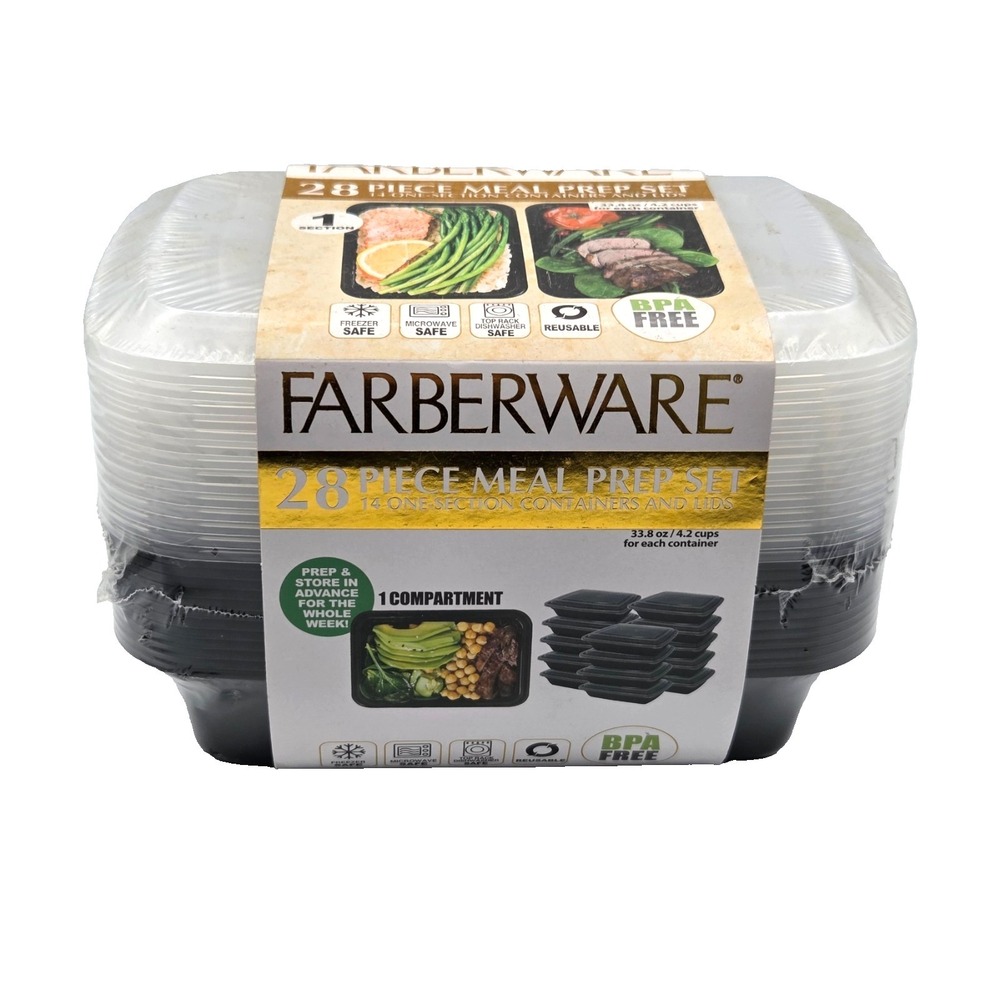 Farberware Meal Prep Storage Set 14 One Compartment‎ Containers with Lids 28 Pc